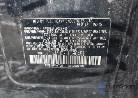 2015 Subaru Forester 2.5I Premium z USA, uszkodzony, nr VIN JF2SJADC2FH596451